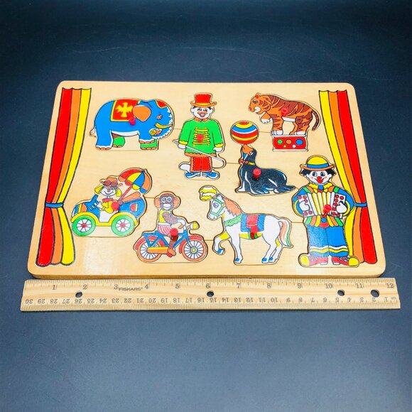 80s Circus Clown Show Wooden Puzzle COMPLETE Vintage Animal Silhouette Shape - Picture 8 of 10